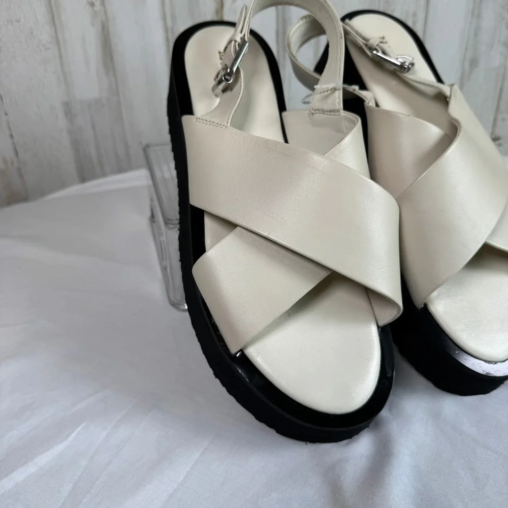 Anthropologie Maeve Cross Strap Chrissy Platform Sandals Cream Slingback 10.5/41